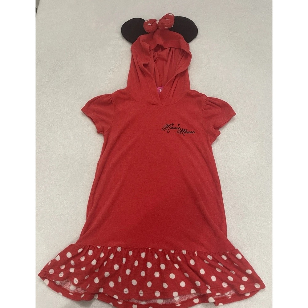 Minnie Mouse Red Hooded Ears Terrycloth Coverup Disney Junior Swim Dress Size 6